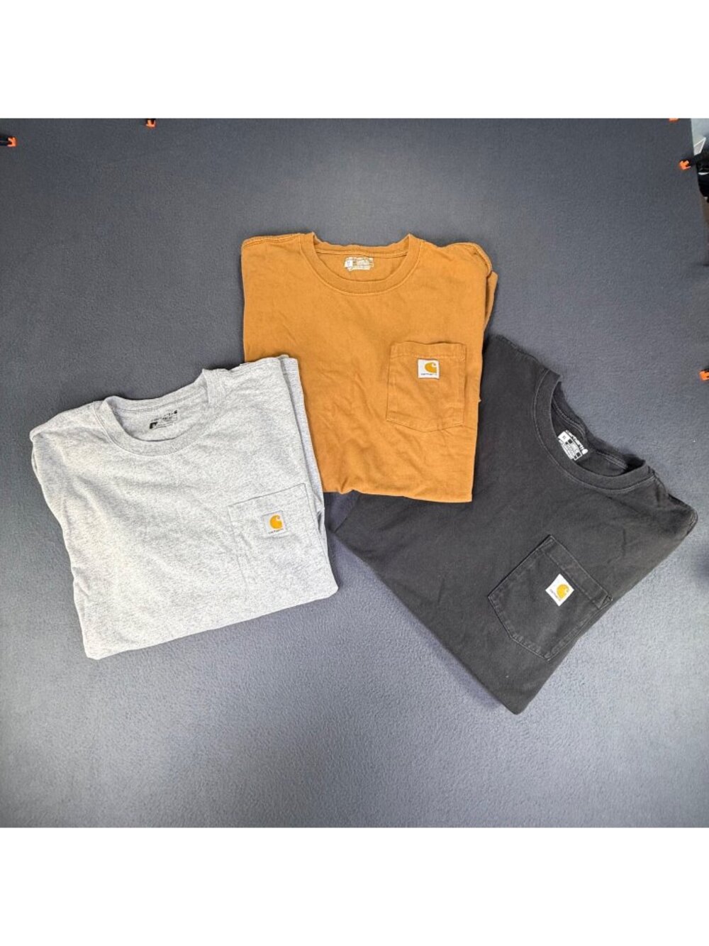 3 Carhartt Mens K87 Loose Fit Pocket T-Shirts XL Gry/Blk/Tan Workwear Tee Bundle